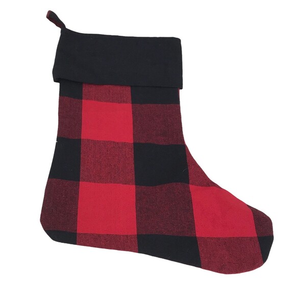 Christmas Stocking Red & Black Buffalo Check Primitives By Kathy Santa Toys - Picture 1 of 5